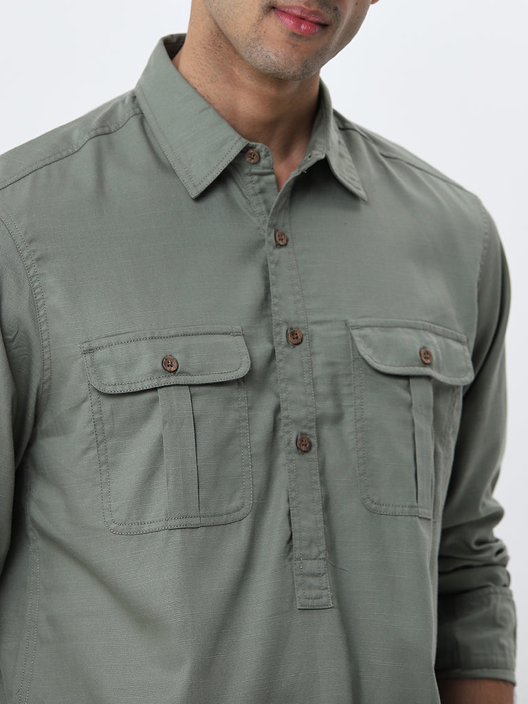 WES Casuals Light Olive Relaxed-Fit Shirt