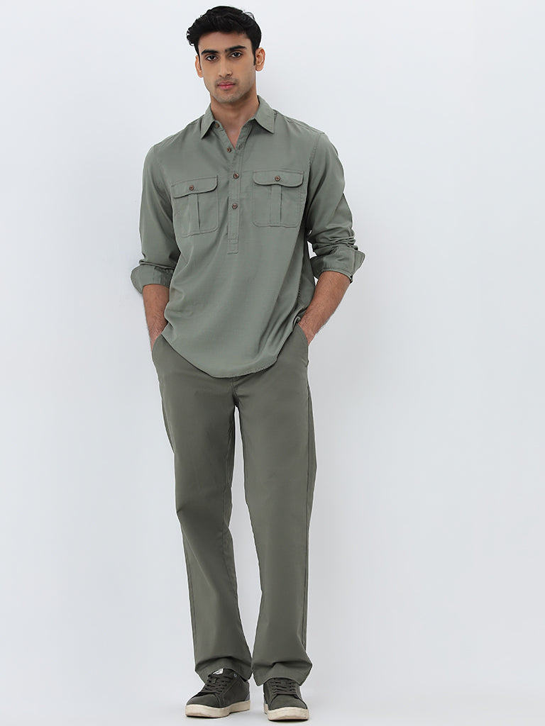 WES Casuals Light Olive Relaxed-Fit Shirt