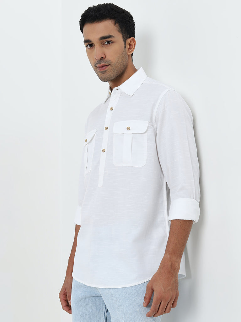 WES Casuals White Solid Relaxed-Fit Shirt