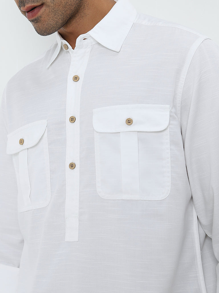 WES Casuals White Solid Relaxed-Fit Shirt