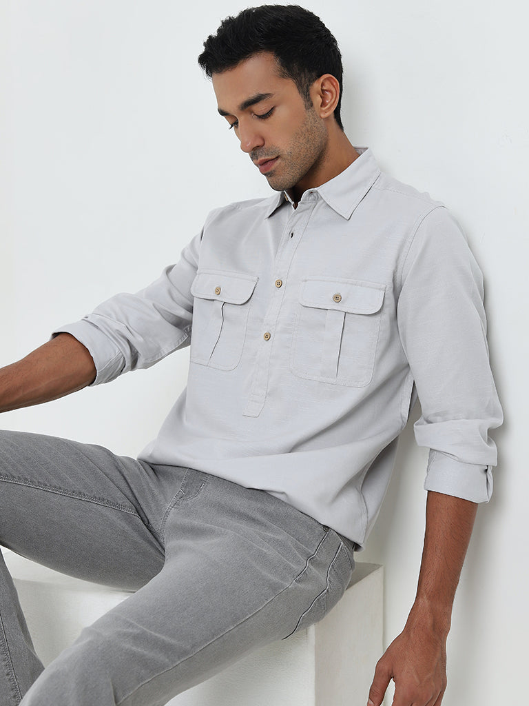 WES Casuals Light Grey Relaxed-Fit Shirt