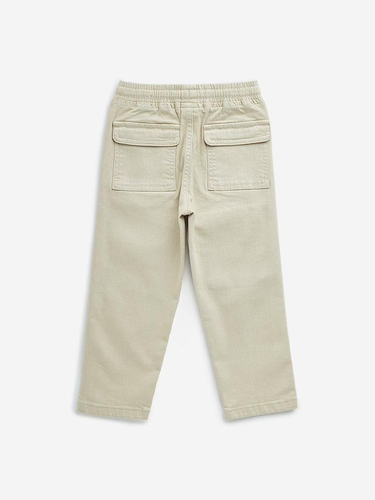 HOP Kids Beige Cargo-Style Relaxed - Fit Mid - Rise Jeans