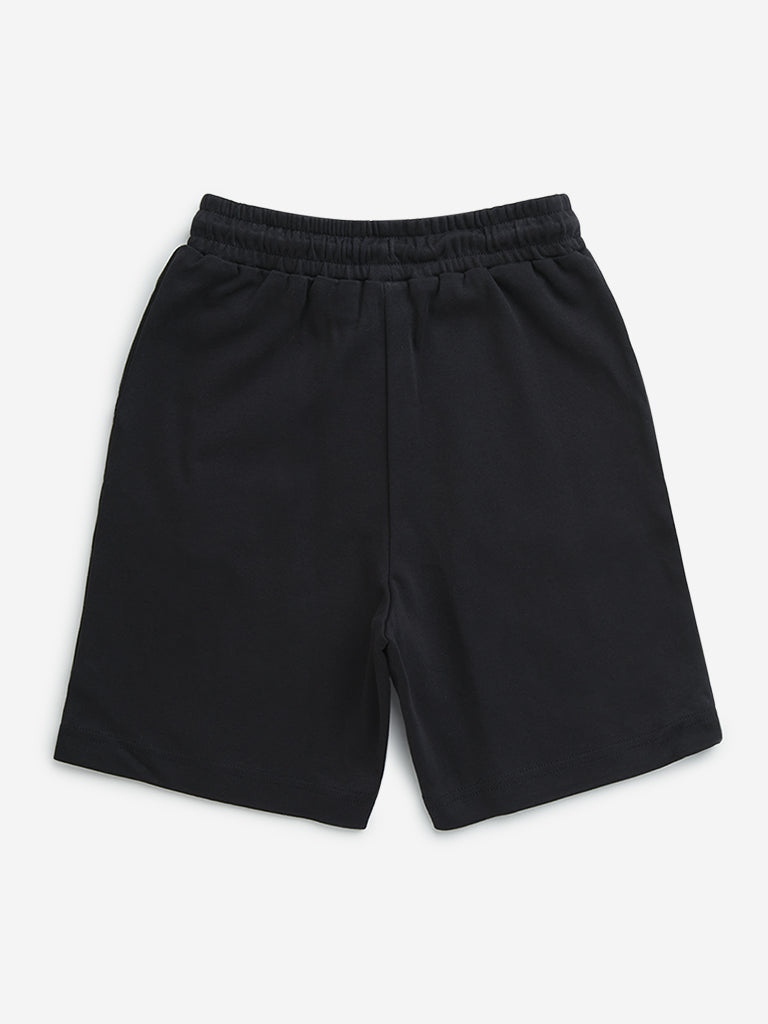 Y&F Kids Black Solid Mid-Rise Cotton Shorts