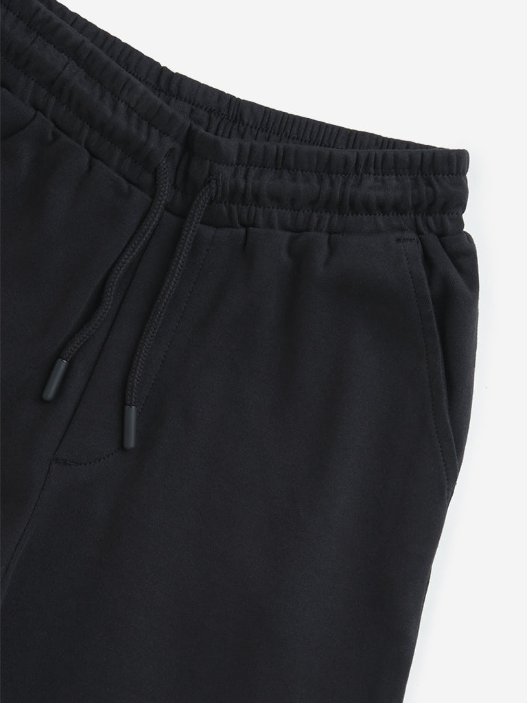 Y&F Kids Black Solid Mid-Rise Cotton Shorts