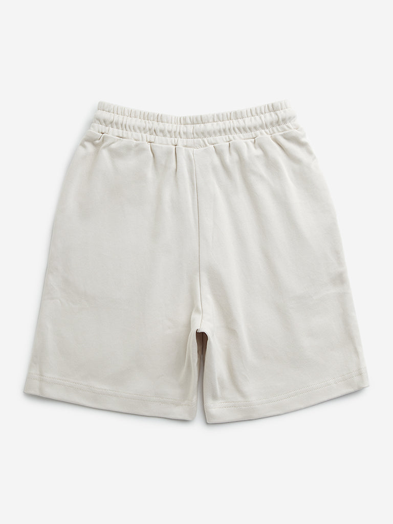 Y&F Kids Light Beige Solid Mid-Rise Cotton Shorts