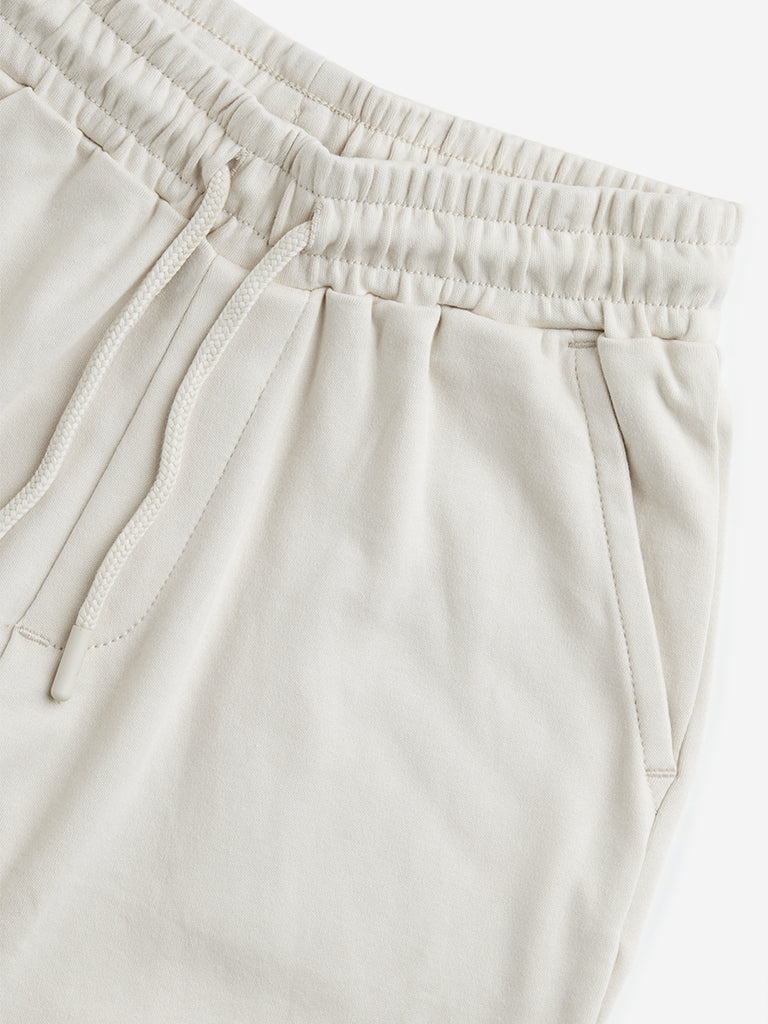 Y&F Kids Light Beige Solid Mid-Rise Cotton Shorts