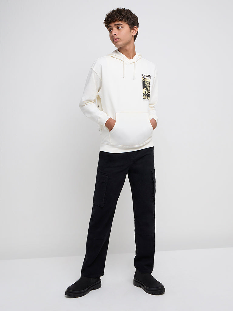 Y&F Kids Black Cargo-Style Mid-Rise Cotton Trousers