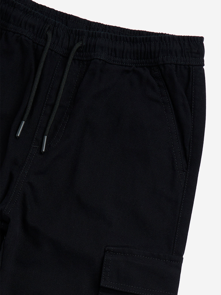 Y&F Kids Black Cargo-Style Mid-Rise Cotton Trousers