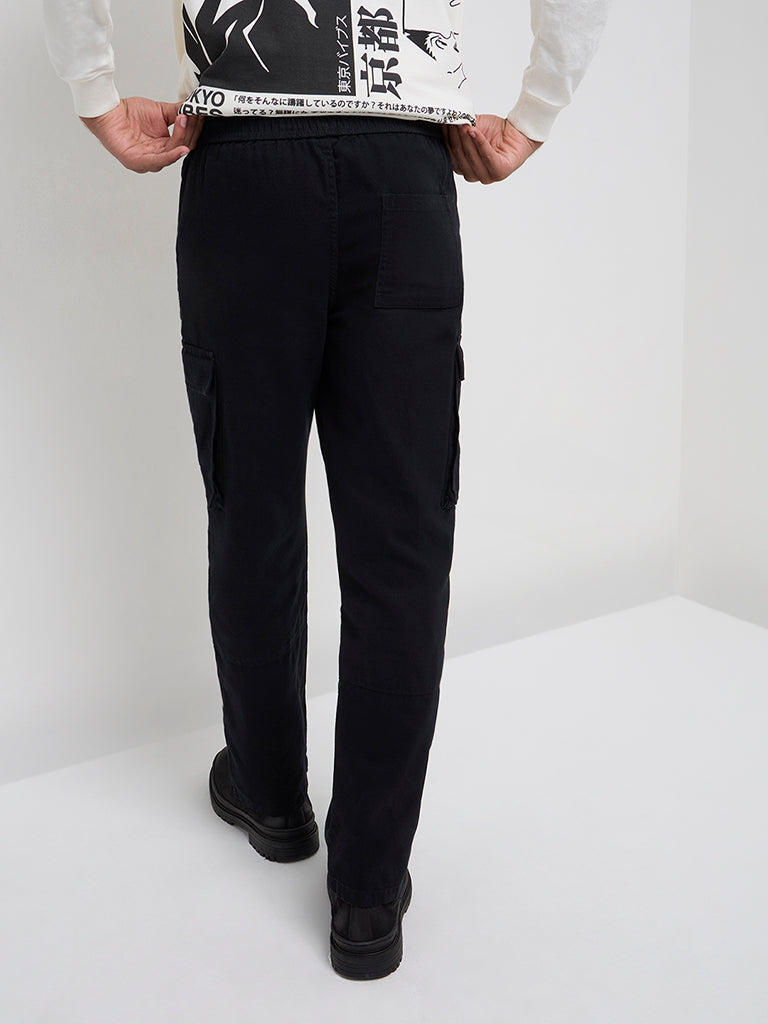 Y&F Kids Black Cargo-Style Mid-Rise Cotton Trousers