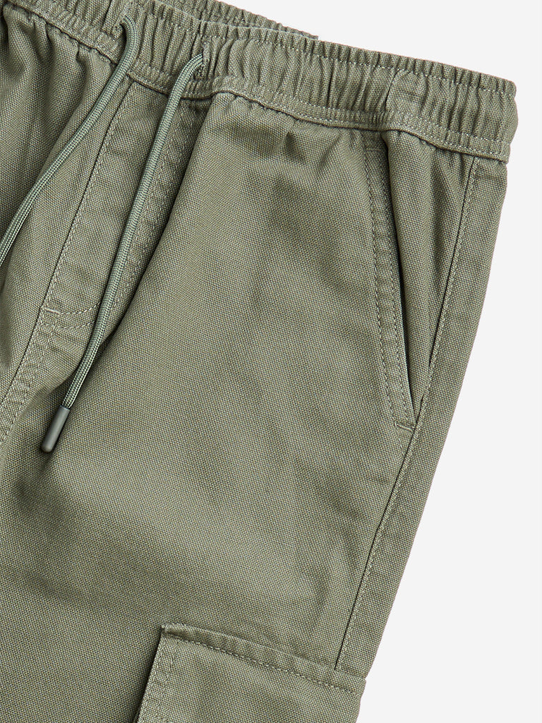 Y&F Kids Olive Cargo-Style Mid-Rise Cotton Trousers