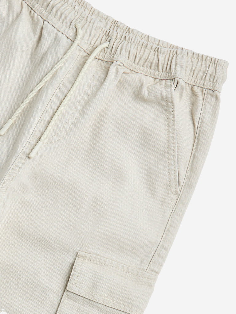 Y&F Kids Off-White Cargo-Style Mid-Rise Cotton Trousers