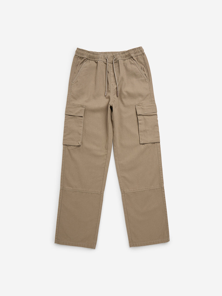 Y&F Kids Taupe Cargo-Style Mid-Rise Cotton Trousers