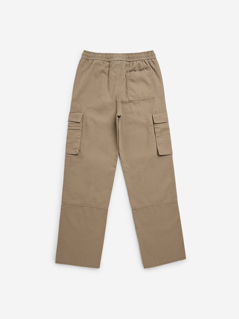 Y&F Kids Taupe Cargo-Style Mid-Rise Cotton Trousers