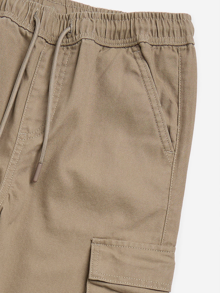 Y&F Kids Taupe Cargo-Style Mid-Rise Cotton Trousers