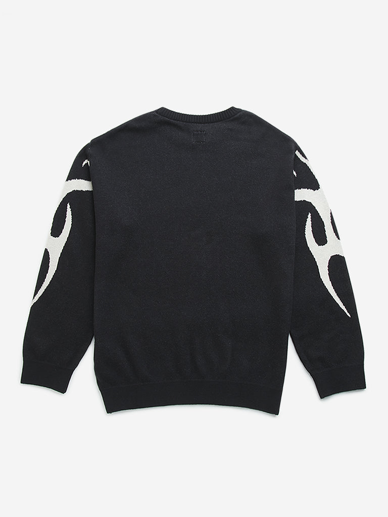 Y&F Kids Black Abstract Design Knitted Cotton Sweater