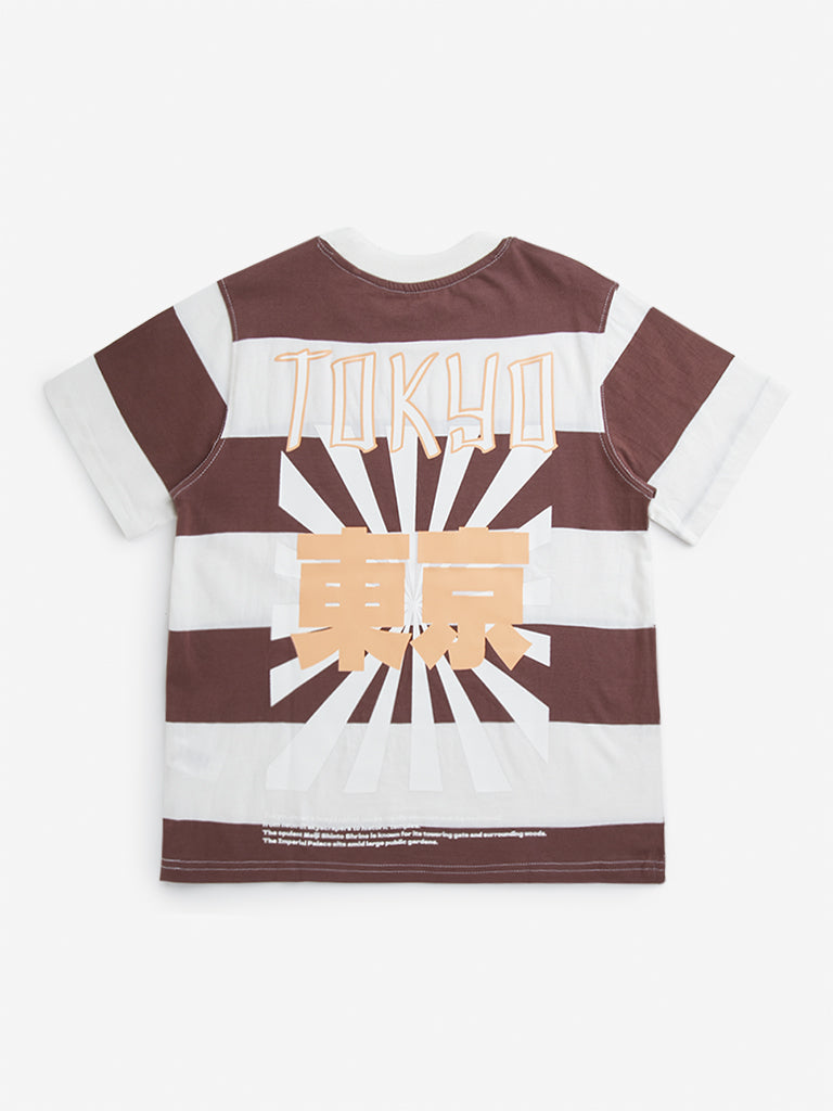 Y&F Kids Brown Striped Design Cotton T-Shirt