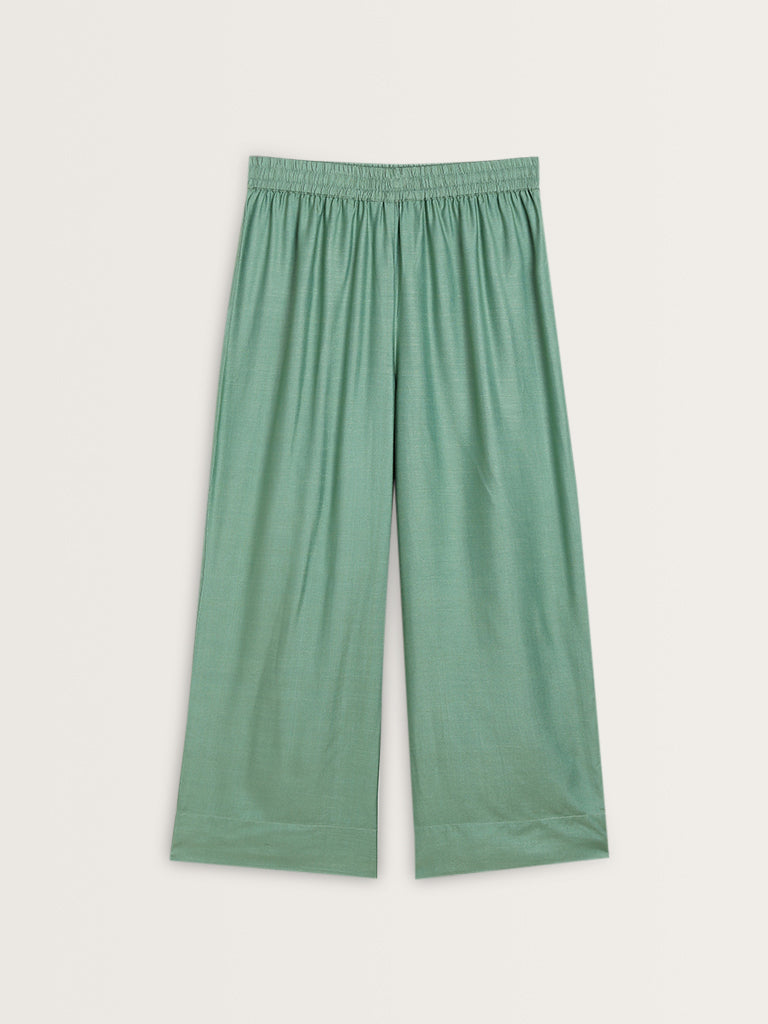 Zuba Jade Green Solid High-Rise Palazzos