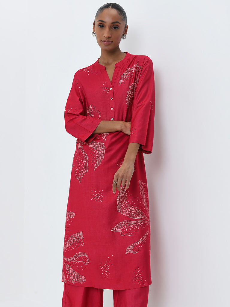 Zuba Magenta Bandhani Printed A-Line Kurta