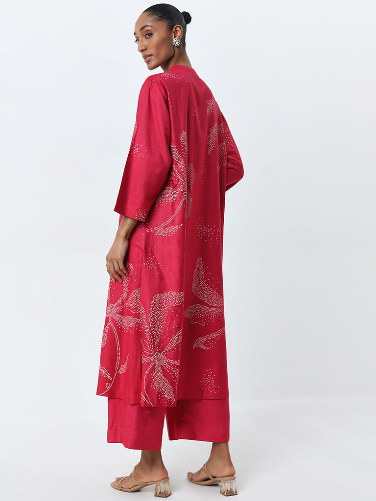 Zuba Magenta Bandhani Printed A-Line Kurta