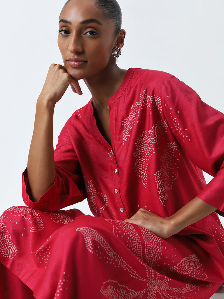 Zuba Magenta Bandhani Printed A-Line Kurta