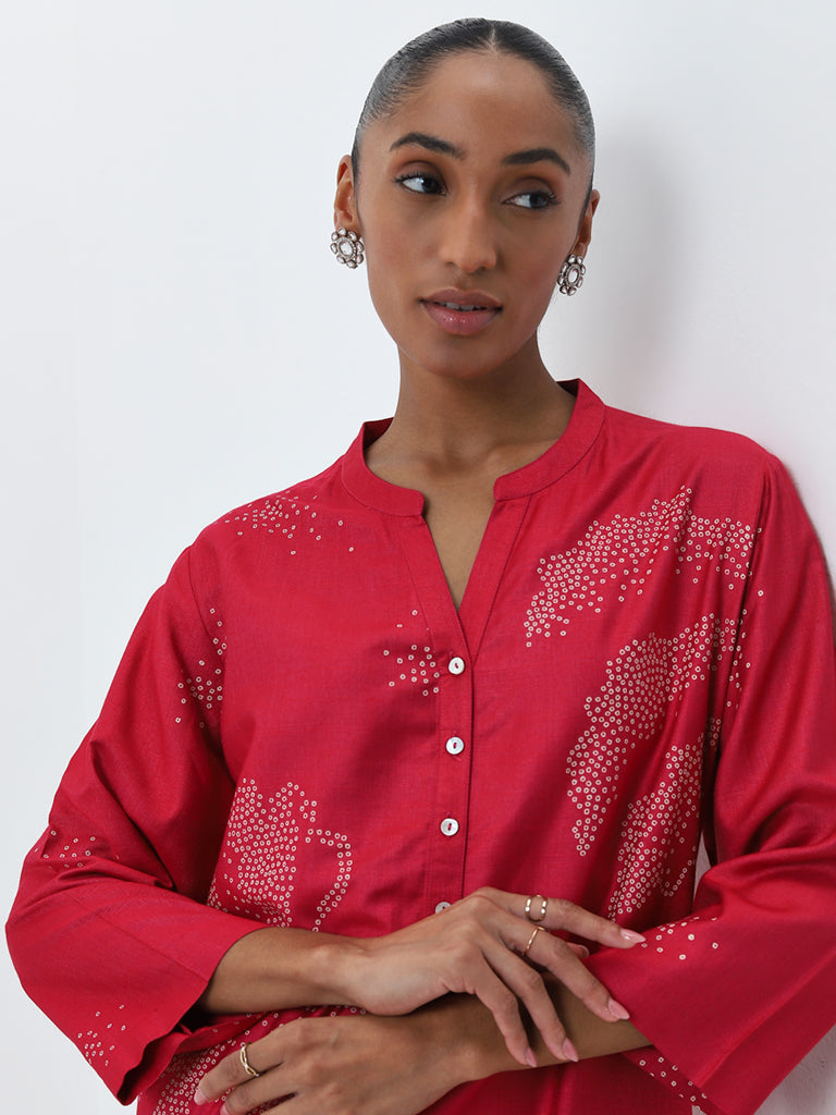 Zuba Magenta Bandhani Printed A-Line Kurta