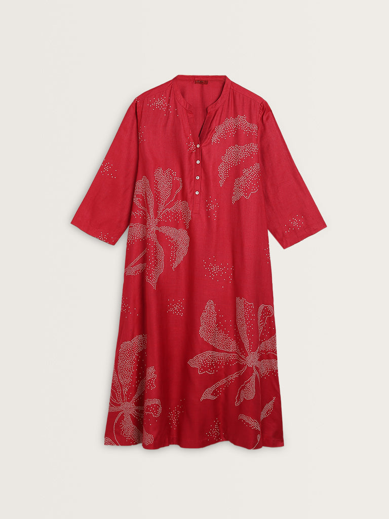 Zuba Magenta Bandhani Printed A-Line Kurta