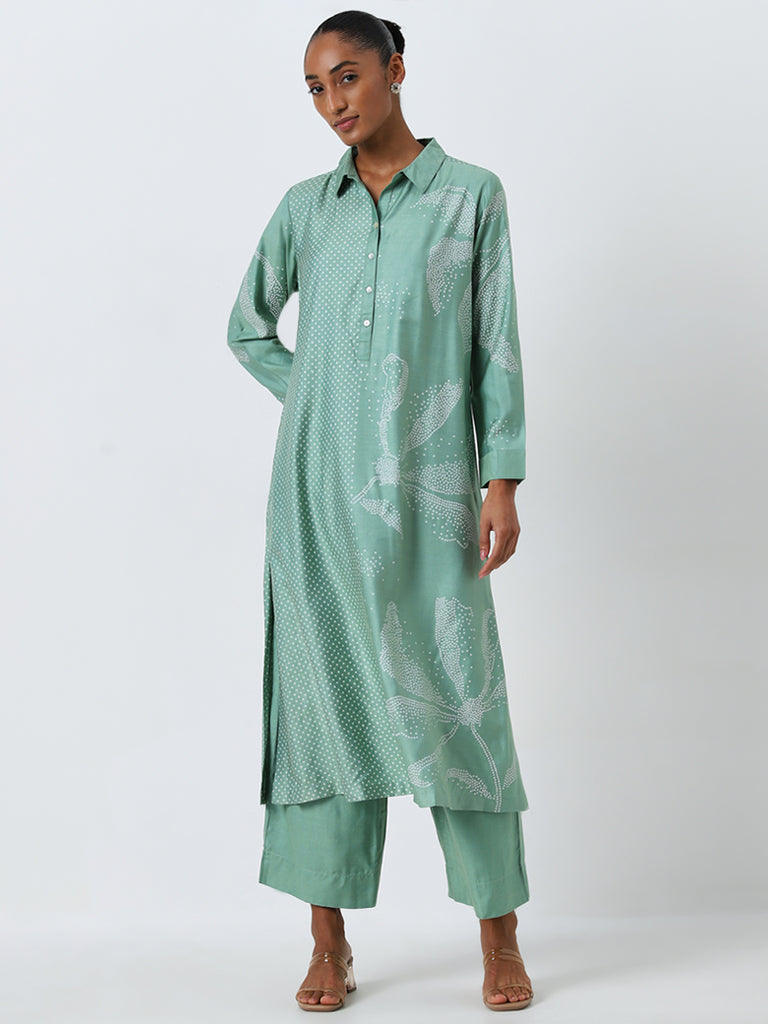 Zuba Green Bandhani Printed A-Line Kurta