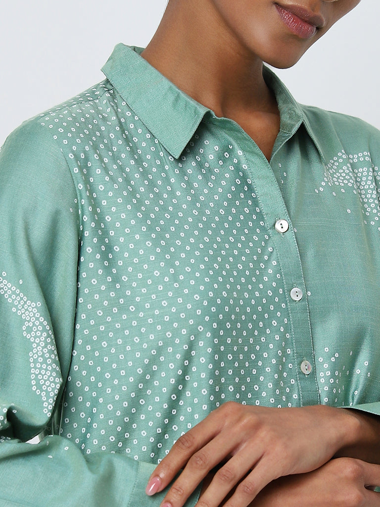 Zuba Green Bandhani Printed A-Line Kurta