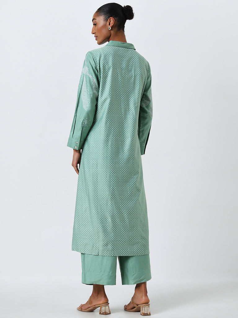 Zuba Green Bandhani Printed A-Line Kurta