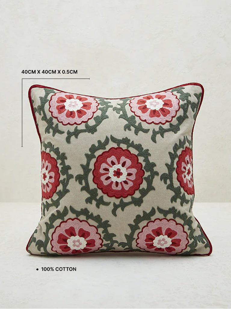 Westside Home Multicolour Sujani Floral Embroidered Cushion Cover