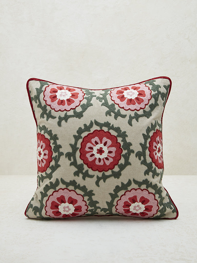 Westside Home Multicolour Sujani Floral Embroidered Cushion Cover