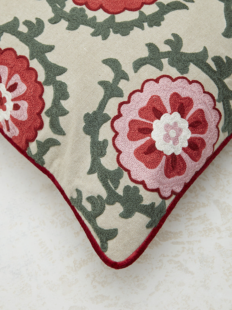 Westside Home Multicolour Sujani Floral Embroidered Cushion Cover