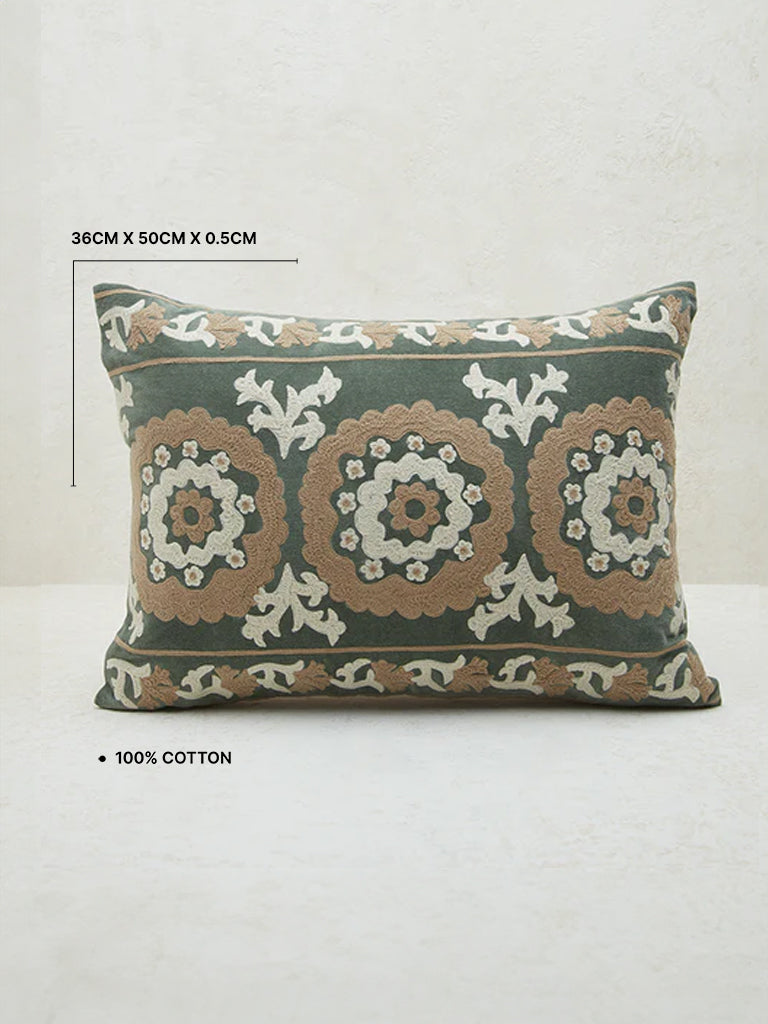 Westside Home Sage Sujani Floral Embroidered Cushion Cover