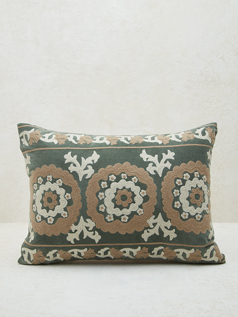 Westside Home Sage Sujani Floral Embroidered Cushion Cover