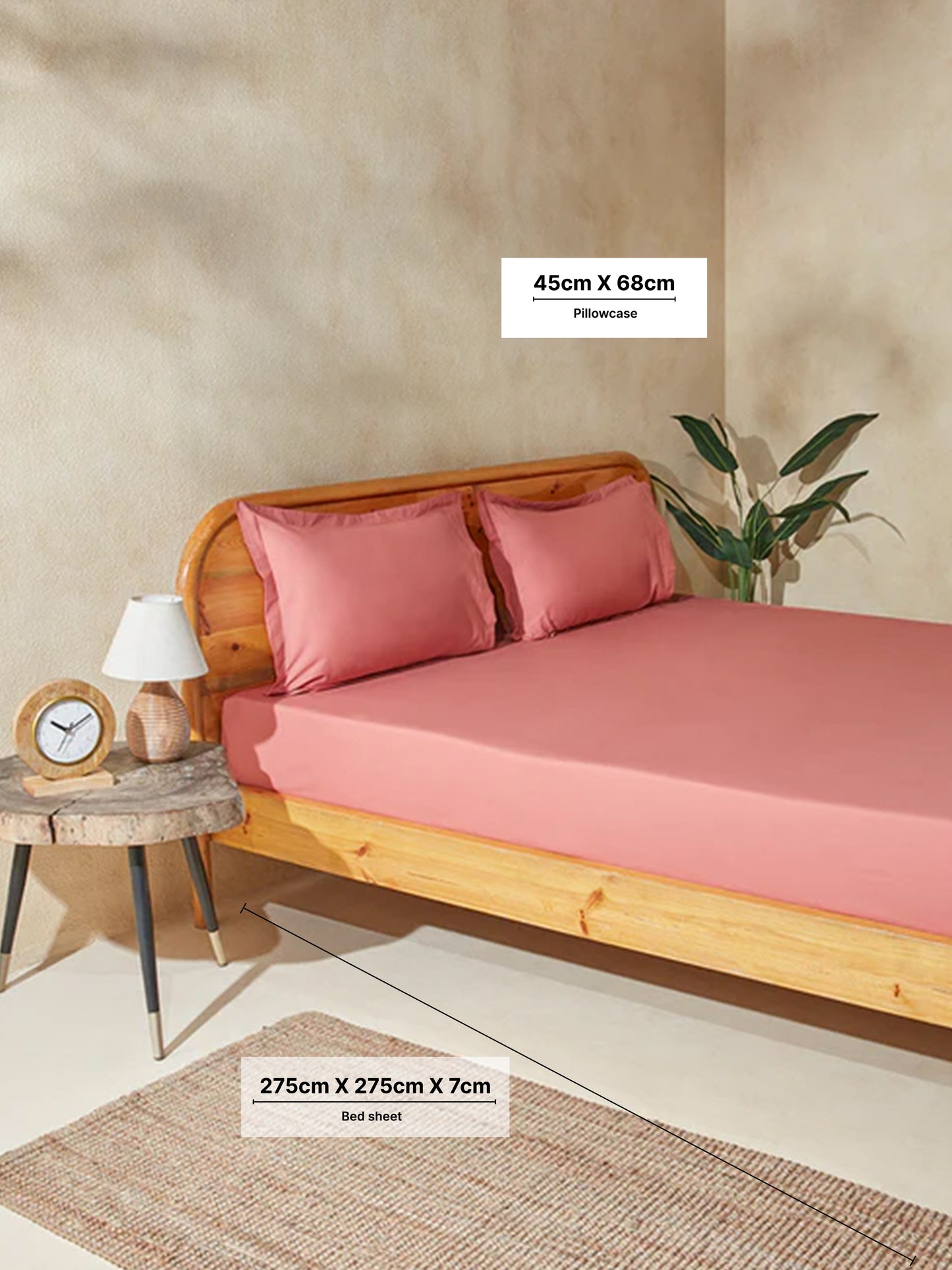 Westside Home Dusty Rose King Bed Flat Sheet and Pillowcase Set