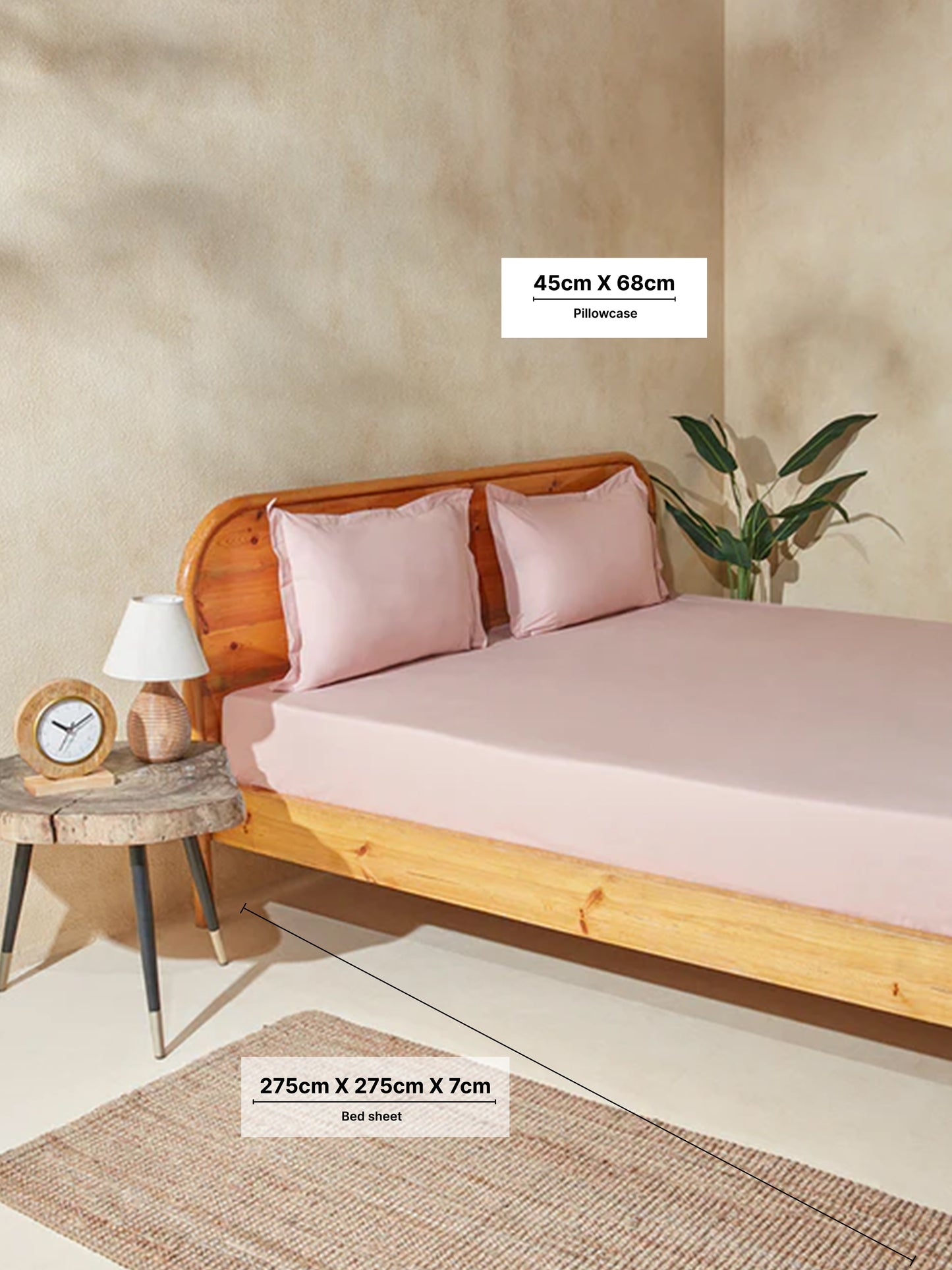 Westside Home Pink Solid King Bed Flat Sheet and Pillowcase Set