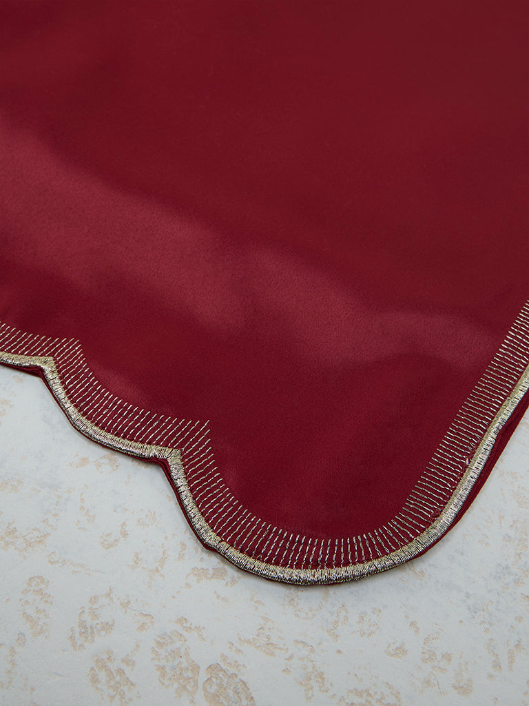 Westside Home Maroon Embroidered Table Runner