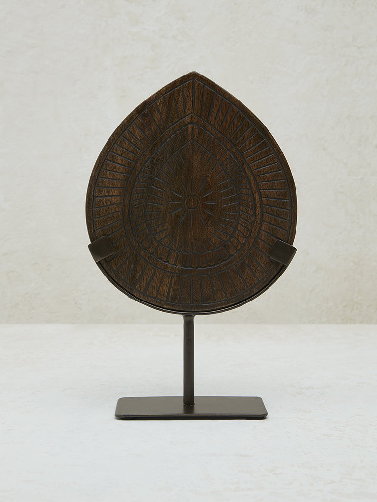 Westside Home Dark Brown Carved Panel on Metal Stand