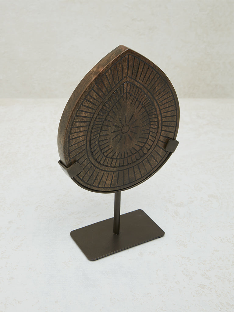 Westside Home Dark Brown Carved Panel on Metal Stand