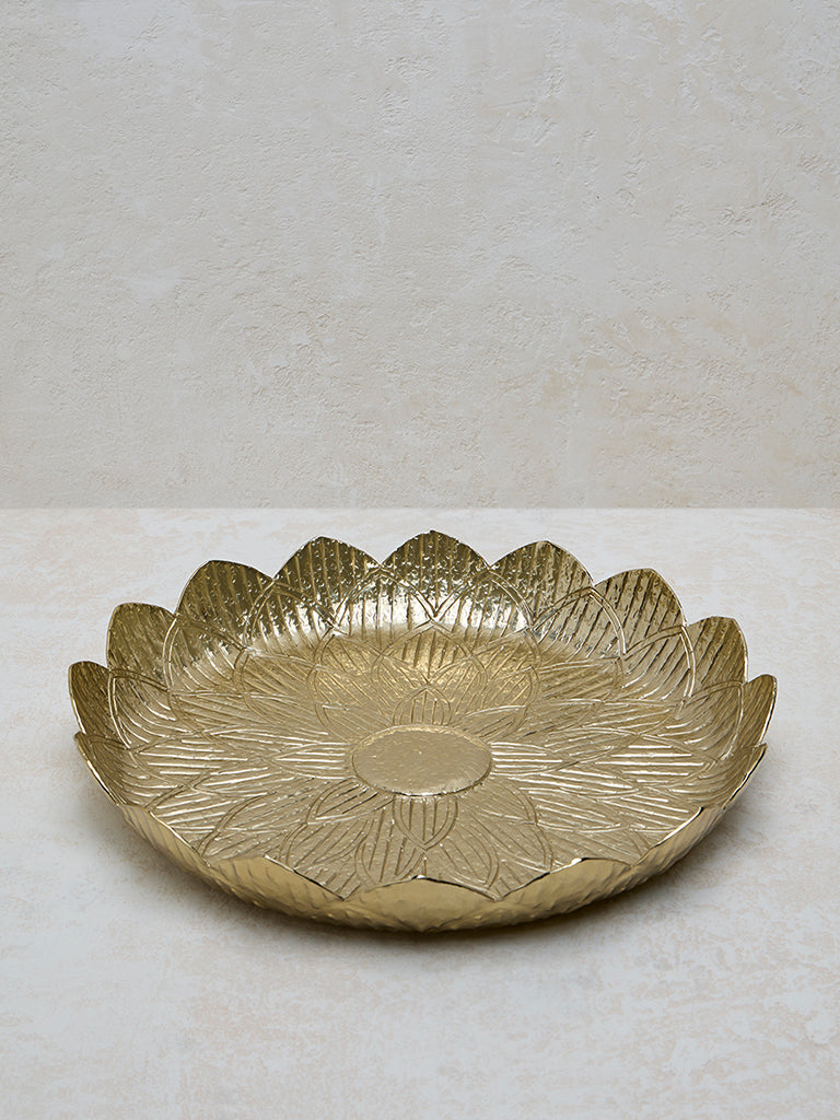 Westside Home Gold Lotus Engraved Serving Platter- Large