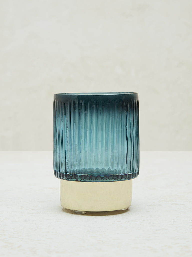 Westside Home Teal Ribbed Candle Stand