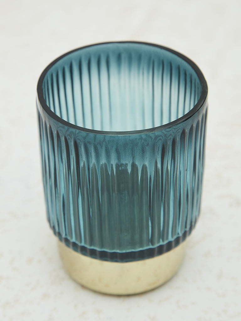 Westside Home Teal Ribbed Candle Stand