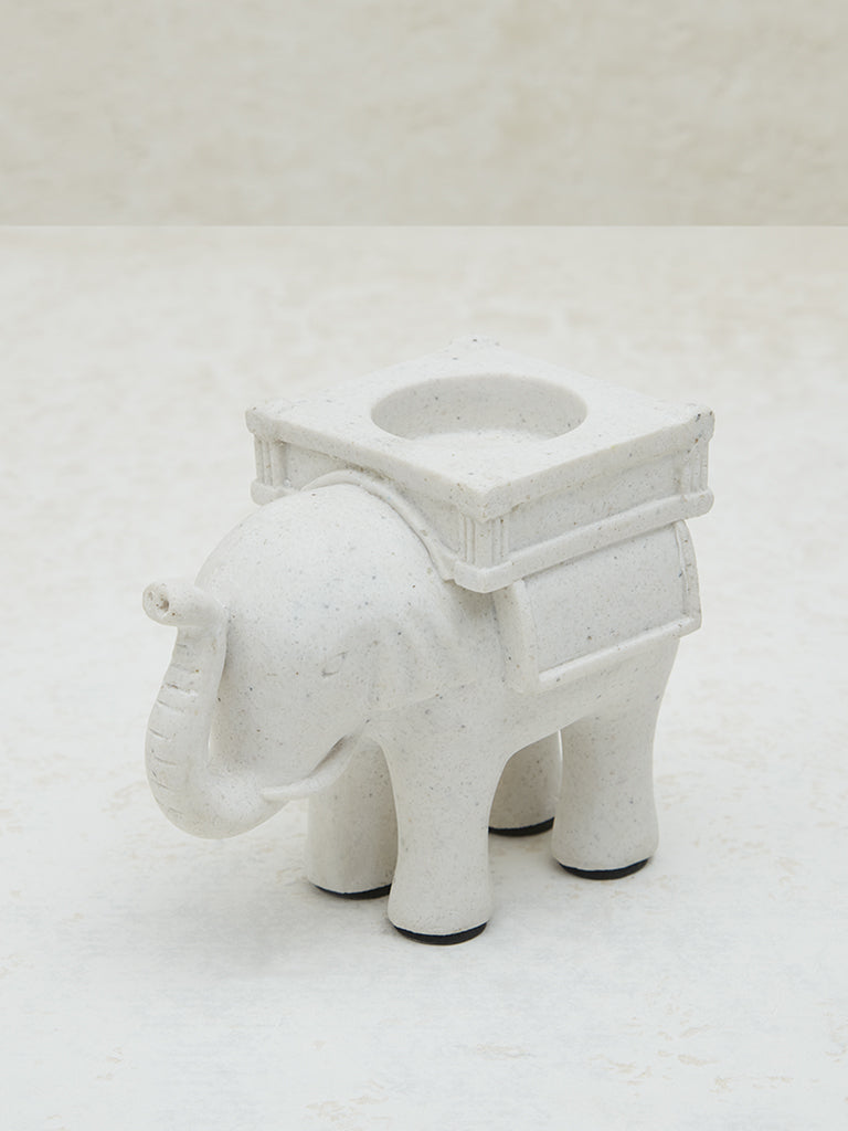 Westside Home White Marble Elephant With Tealight Holder