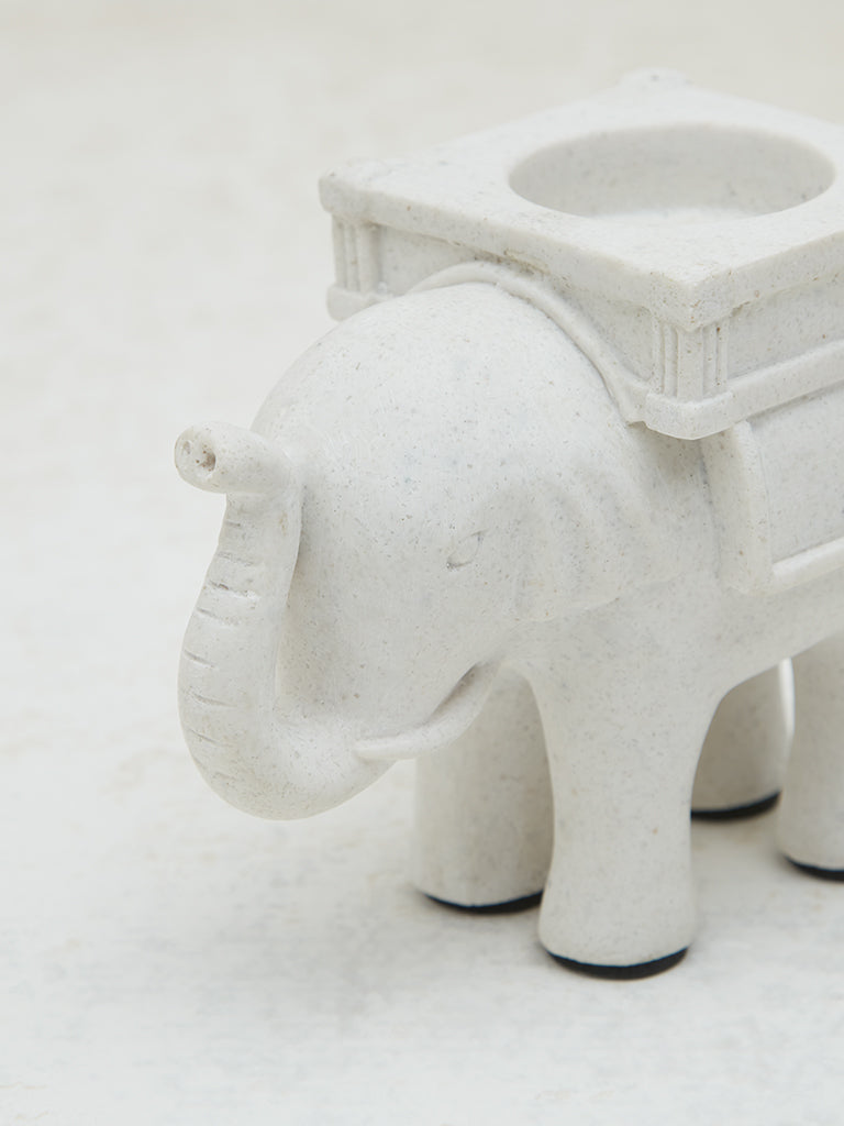 Westside Home White Marble Elephant With Tealight Holder