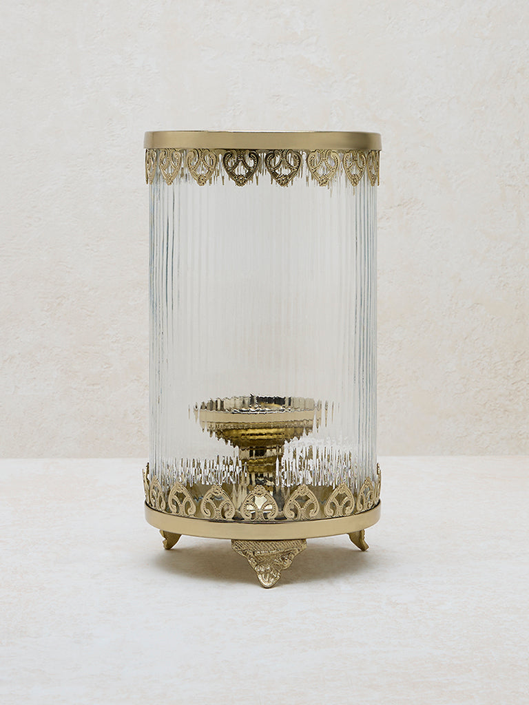 Westside Home Gold Ribbed Textured Glass Candle Holder - Large