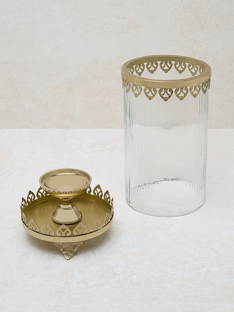 Westside Home Gold Ribbed Textured Glass Candle Holder - Large