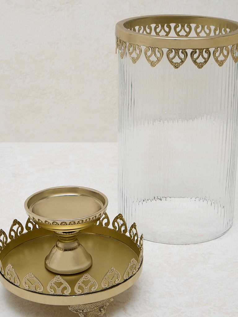 Westside Home Gold Ribbed Textured Glass Candle Holder - Large