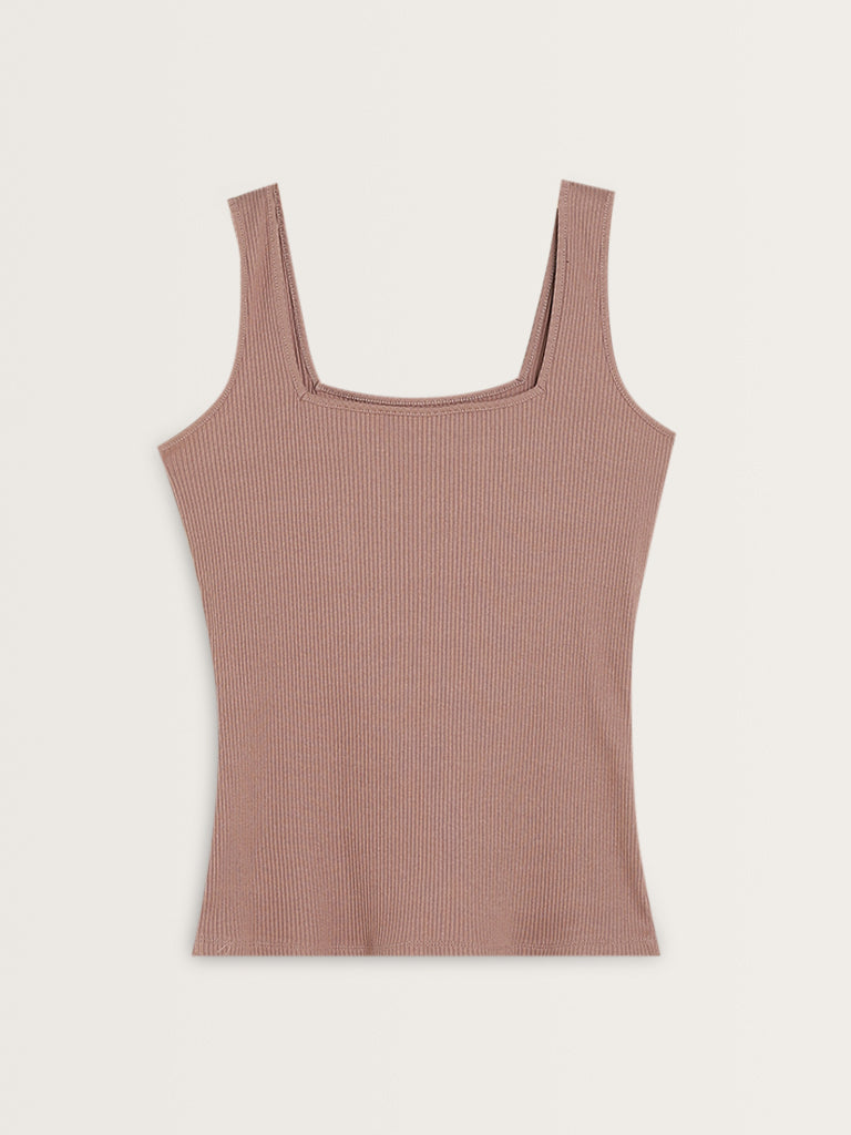 Wunderlove Mauve Ribbed Cotton Blend Camisole