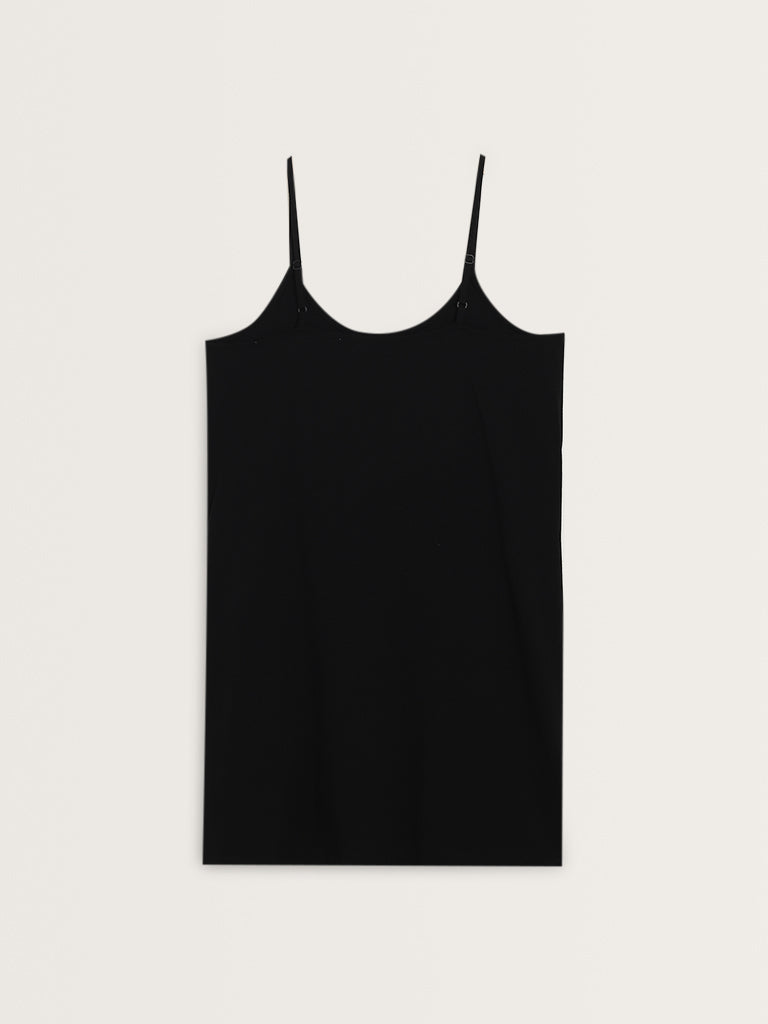 Wunderlove Solid Black Cotton Blend Slip