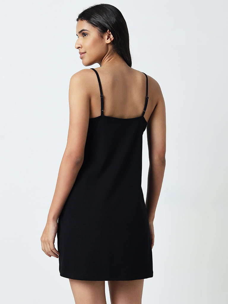 Wunderlove Solid Black Cotton Blend Slip